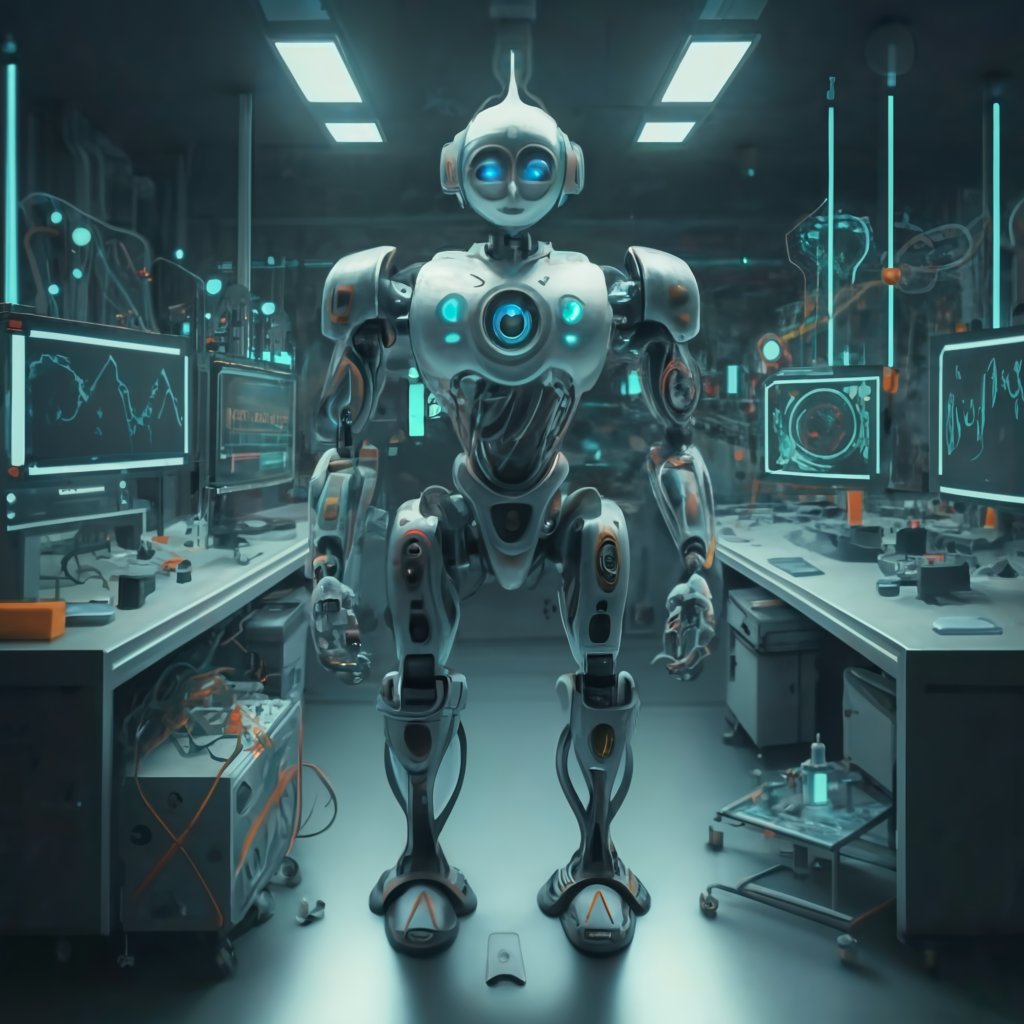 Advanced AI robot in a technology lab, representing cutting-edge artificial intelligence solutions for UAE businesses and industries.